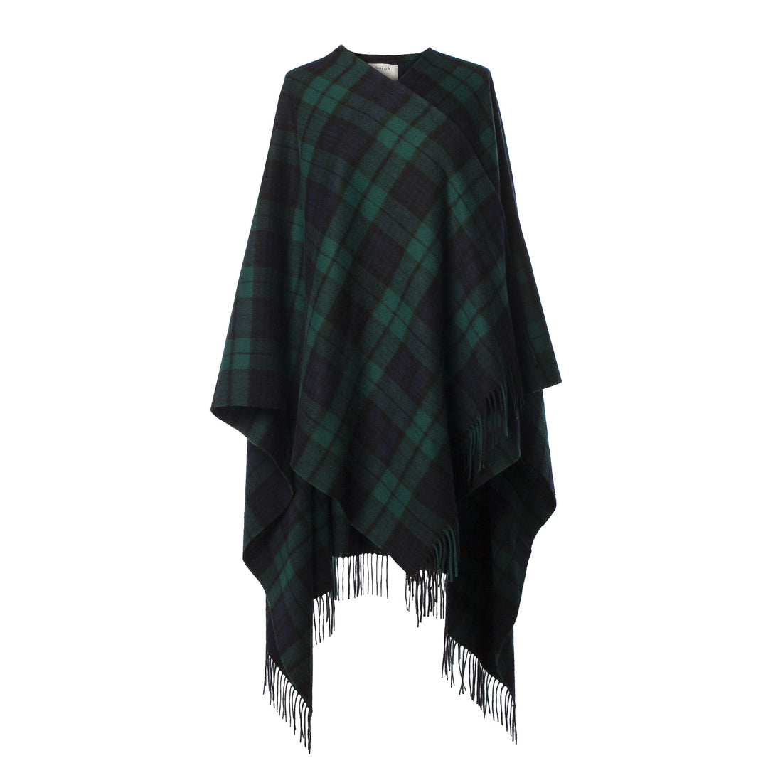 Edinburgh Lambswool Long Tartan Cape  Black Watch