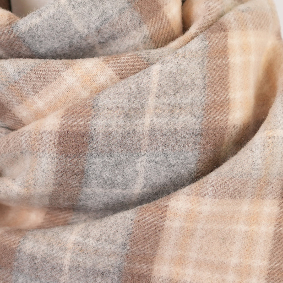 100% Lambswool Scarf – Traditional Tartan & Check Designs - Made in Scotland - Mackellar Natural