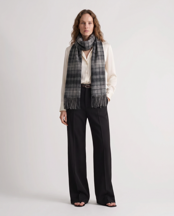 Edinburgh Cashmere Premium Lightweight Scarf - Ultra-Soft Luxury Wrap - MONOCHROME BUCHANAN