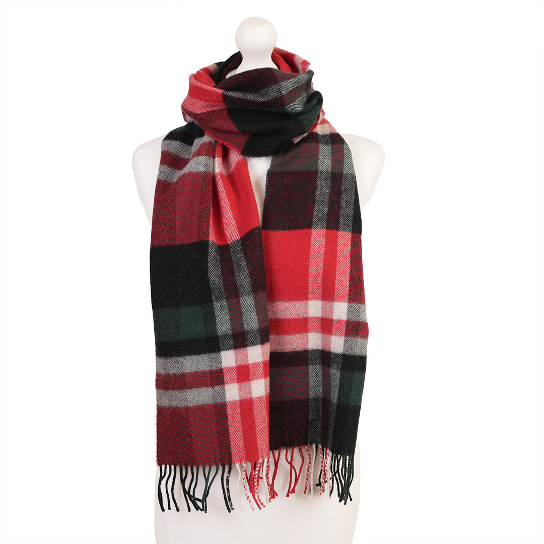 100% Lambswool Scarf – Traditional Tartan & Check Designs - Made in Scotland - Fashion Check Red/ Green