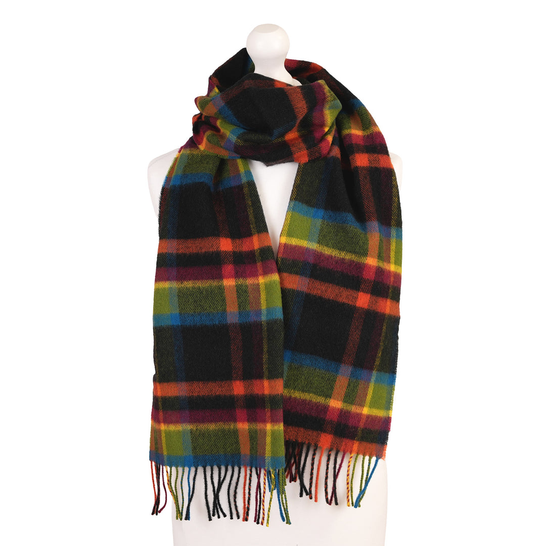100% Lambswool Scarf – Traditional Tartan & Check Designs - Made in Scotland - Abstract Bright