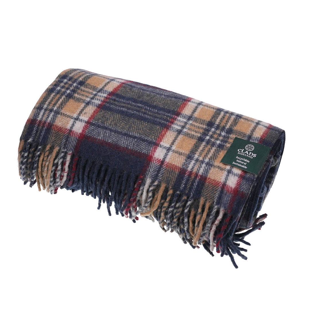 Scottish Tartan Wool-Blend Blanket Throw – Highland Comfort - STEWART NAVY