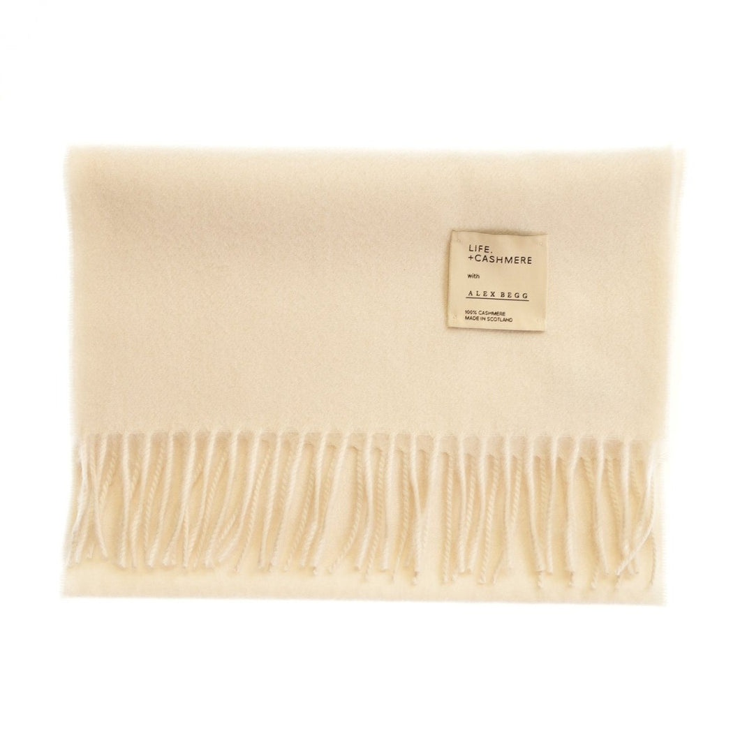 Balmoral 100% Cashmere Woven Scarf Tartan and Checks - Made in Scotland - PLAIN WHITE
