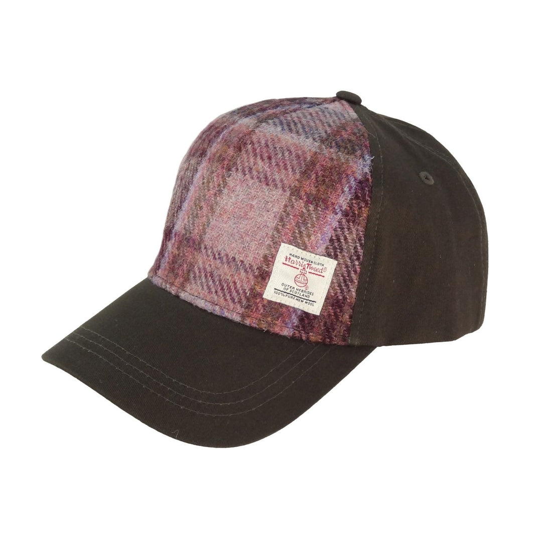 Harris Tweed and Cotton Baseball Cap - Adjustable Fit - Pink/Burgundy Check ( COL154)