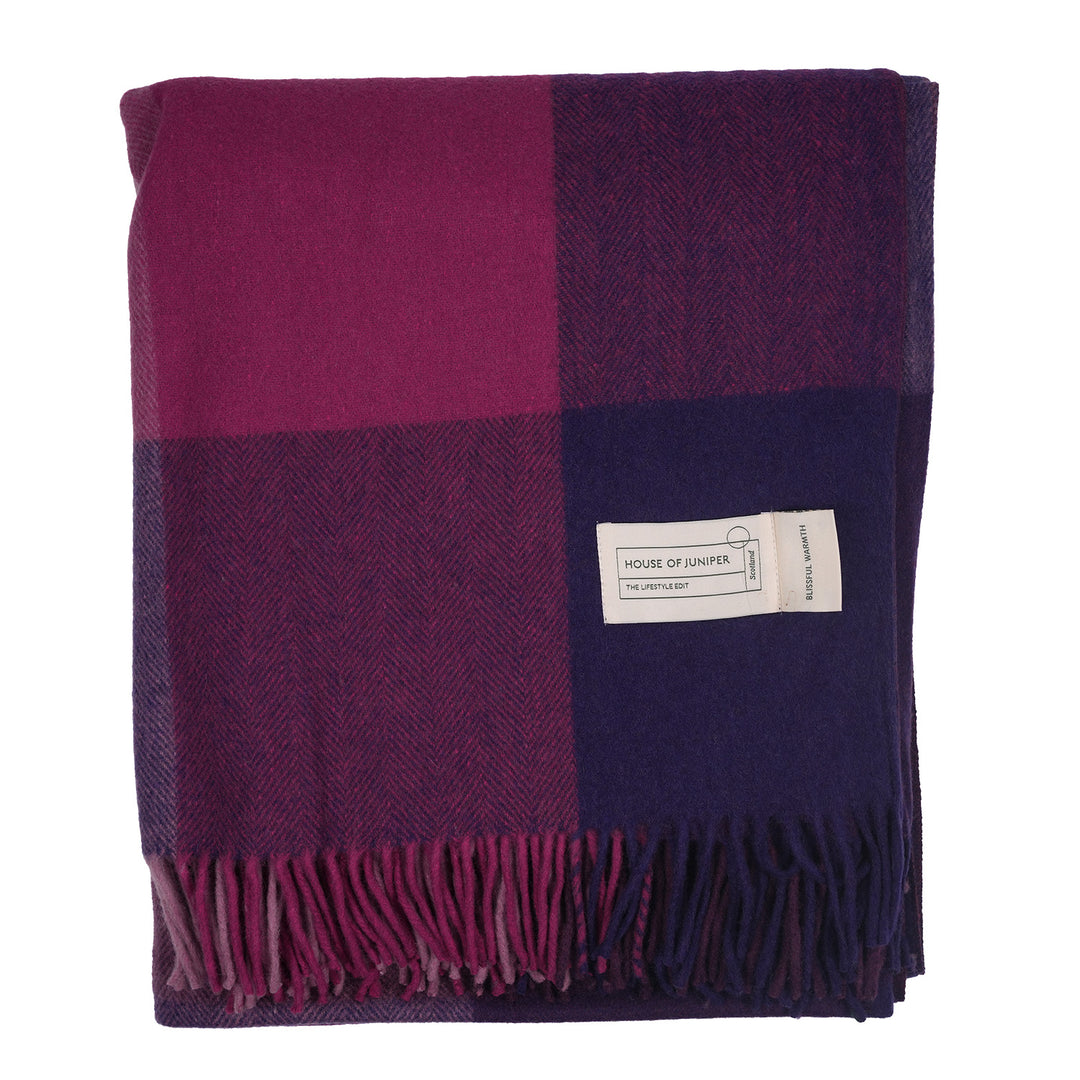 The Cosy Check – Recycled Wool Block-Check Herringbone Blanket - PURPLE MIX