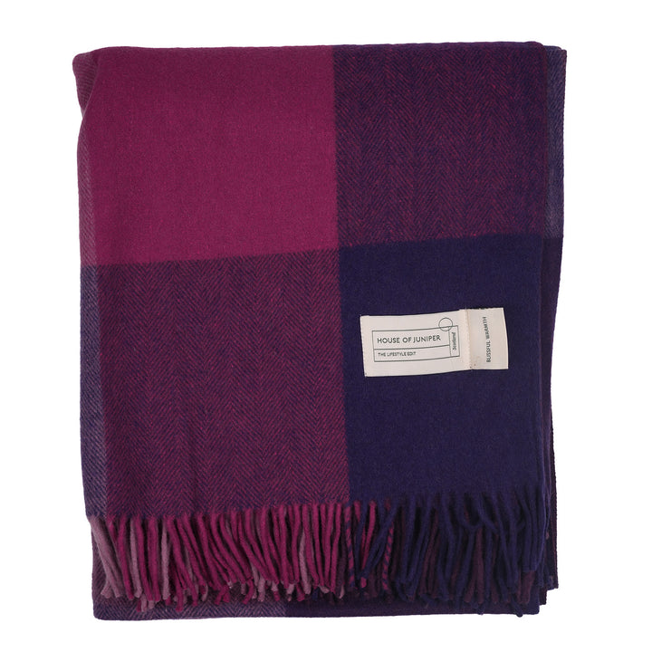 The Cosy Check – Recycled Wool Block-Check Herringbone Blanket - PURPLE MIX
