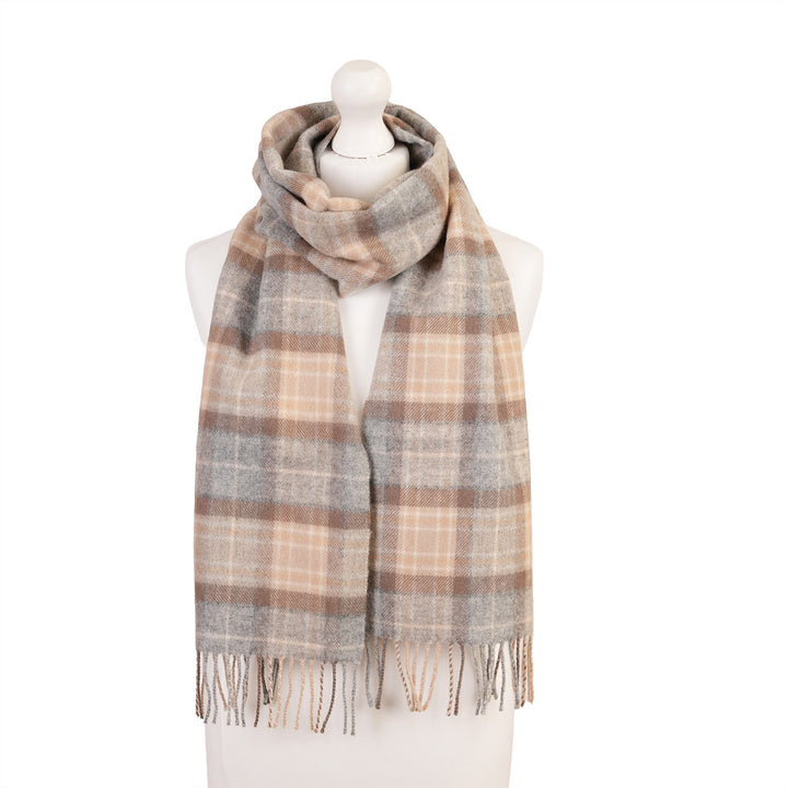 100% Lambswool Scarf – Traditional Tartan & Check Designs - Made in Scotland - Mackellar Natural