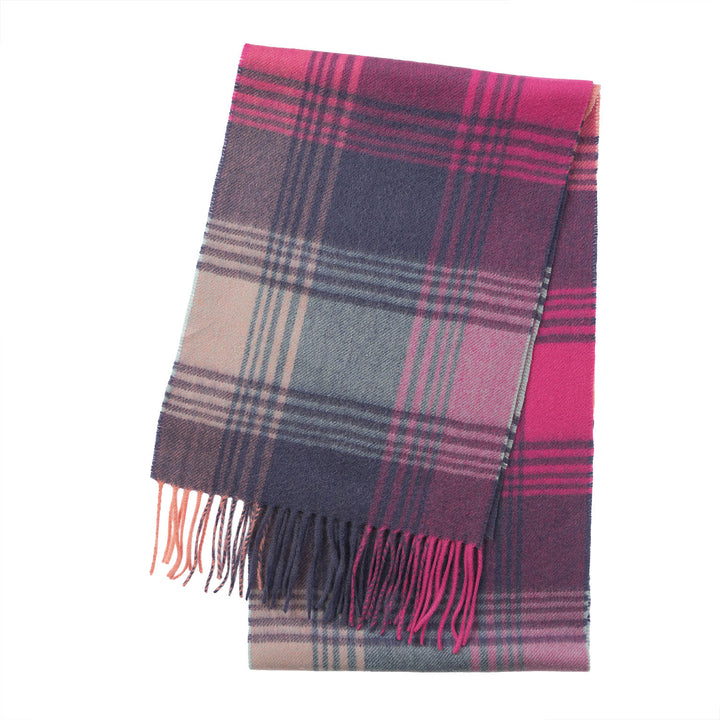 Edinburgh Cashmere Premium Lightweight Scarf - Ultra-Soft Luxury Wrap - BROKEN CHECK - ORANGE/PINK/DENIM