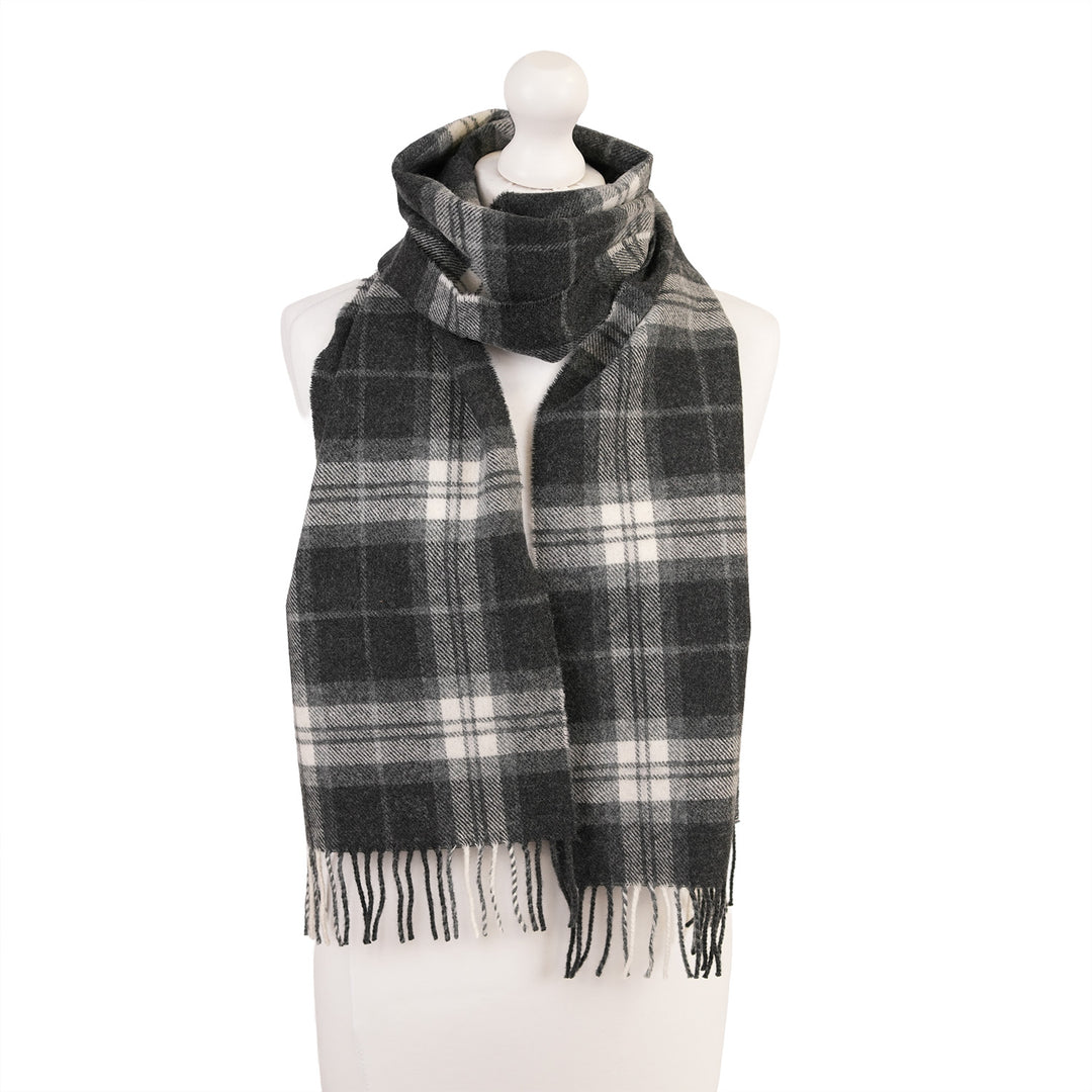 100% Lambswool Scarf – Traditional Tartan & Check Designs - Made in Scotland - Thomson Charcoal