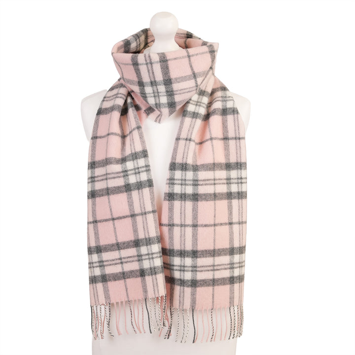 100% Lambswool Scarf – Traditional Tartan & Check Designs - Made in Scotland - Thomson Pink