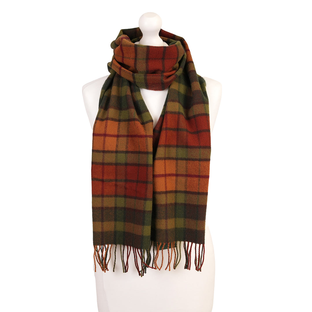 100% Lambswool Scarf – Traditional Tartan & Check Designs - Made in Scotland - Buchanan Autumn