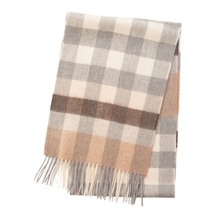 Edinburgh Cashmere Premium Lightweight Scarf - Ultra-Soft Luxury Wrap - GIANT CHEQUER - LINEN/UNIFORM