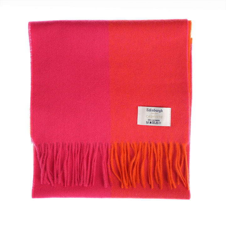 Edinburgh Cashmere Premium Lightweight Scarf - Ultra-Soft Luxury Wrap - OAKWELL PINK ORANGE