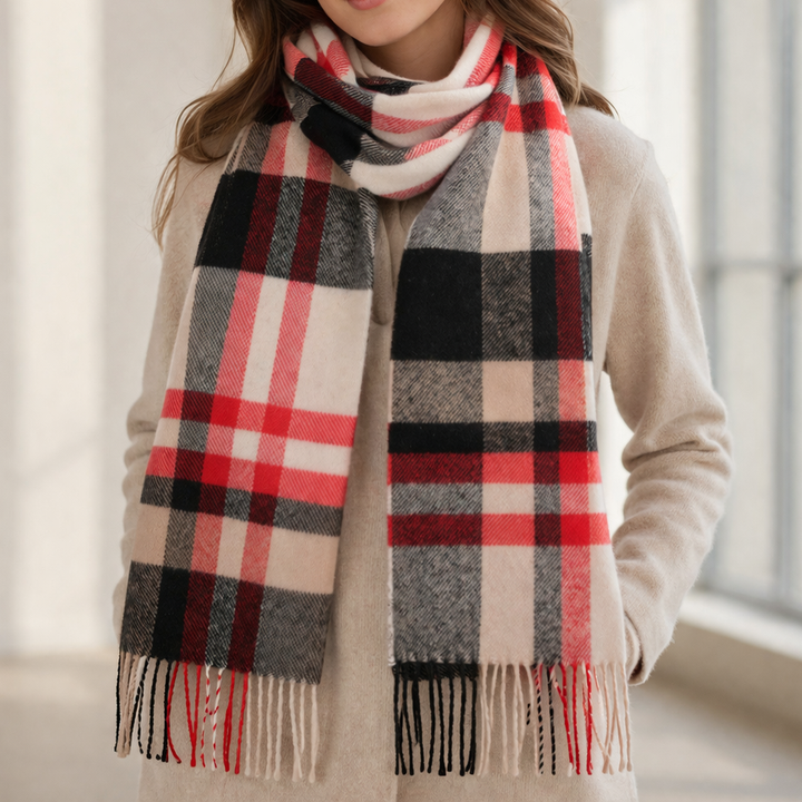 100% Lambswool Scarf – Traditional Tartan & Check Designs - Made in Scotland - Fashion Check Camel