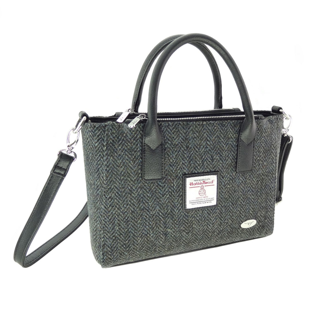 Harris Tweed Brora Small Tote - Compact Wool Tote Bag - Charcoal Herringbone (COL001)