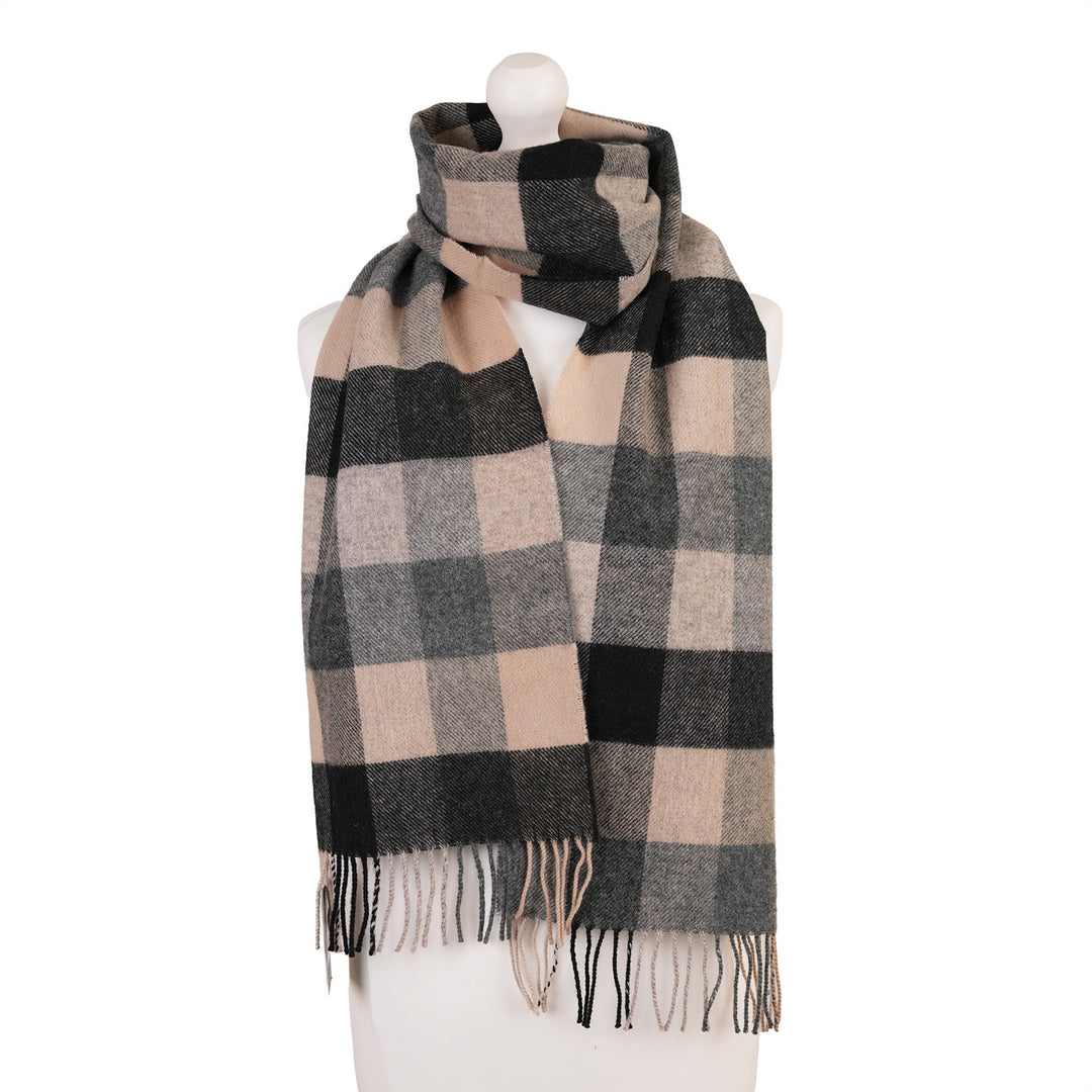 100% Lambswool Scarf – Traditional Tartan & Check Designs - Made in Scotland - 5 Square Natural