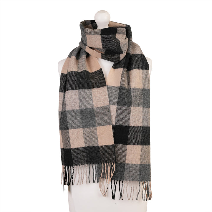 100% Lambswool Scarf – Traditional Tartan & Check Designs - Made in Scotland - 5 Square Natural