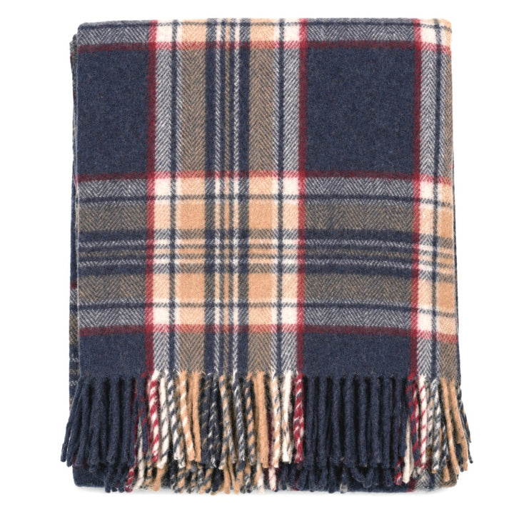 Scottish Tartan Wool-Blend Blanket Throw – Highland Comfort - STEWART NAVY