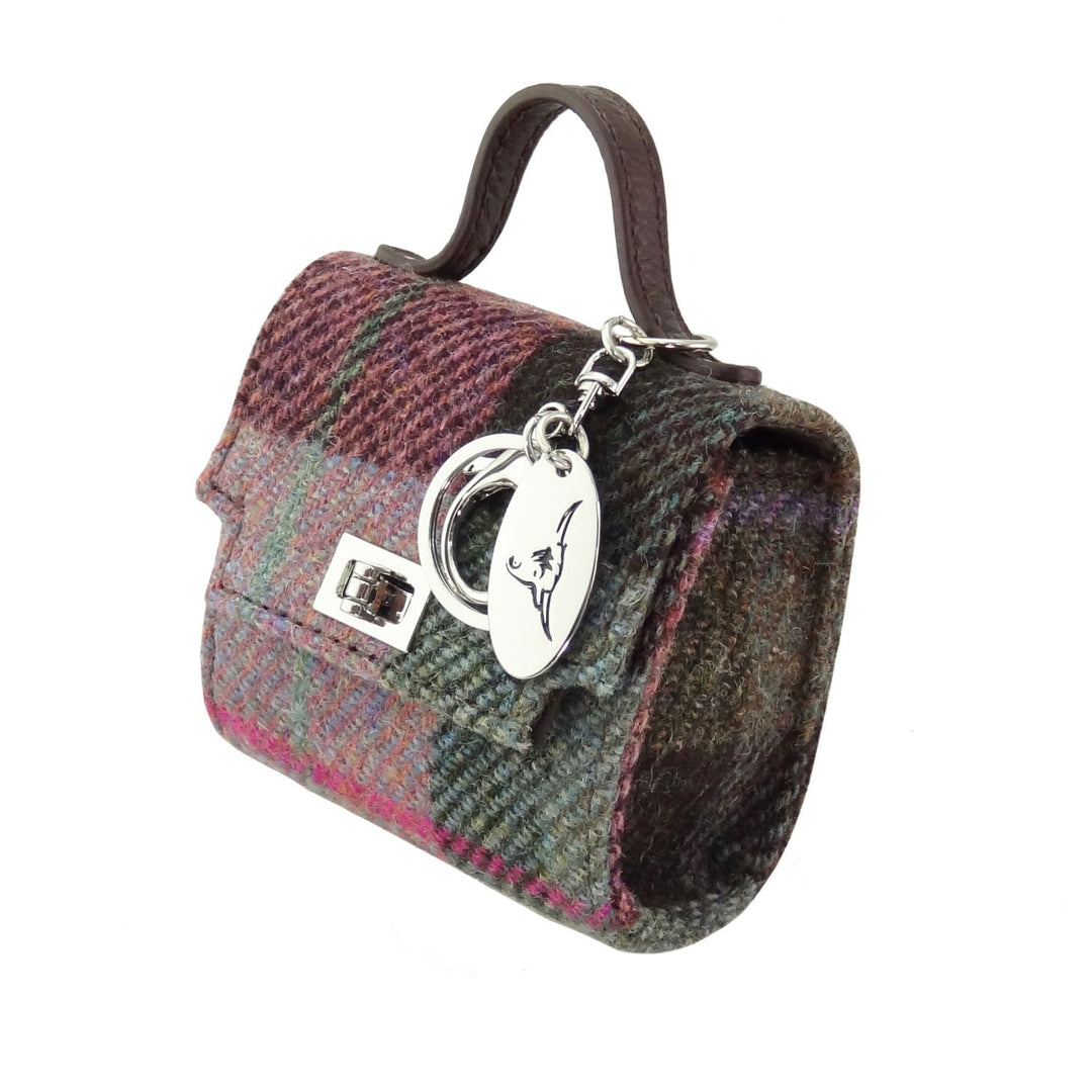 Harris Tweed Nochty Really Wee Bag - Mini Tartan Handbag - Green & Rose Pink Tartan (COL137)