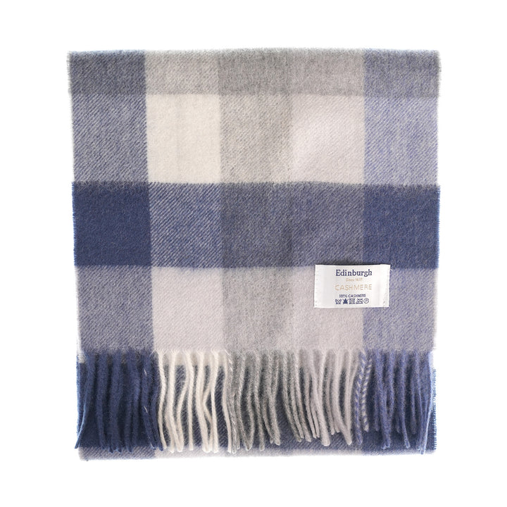 Edinburgh Cashmere Scarf  5 Square Tartan - Blue/Green
