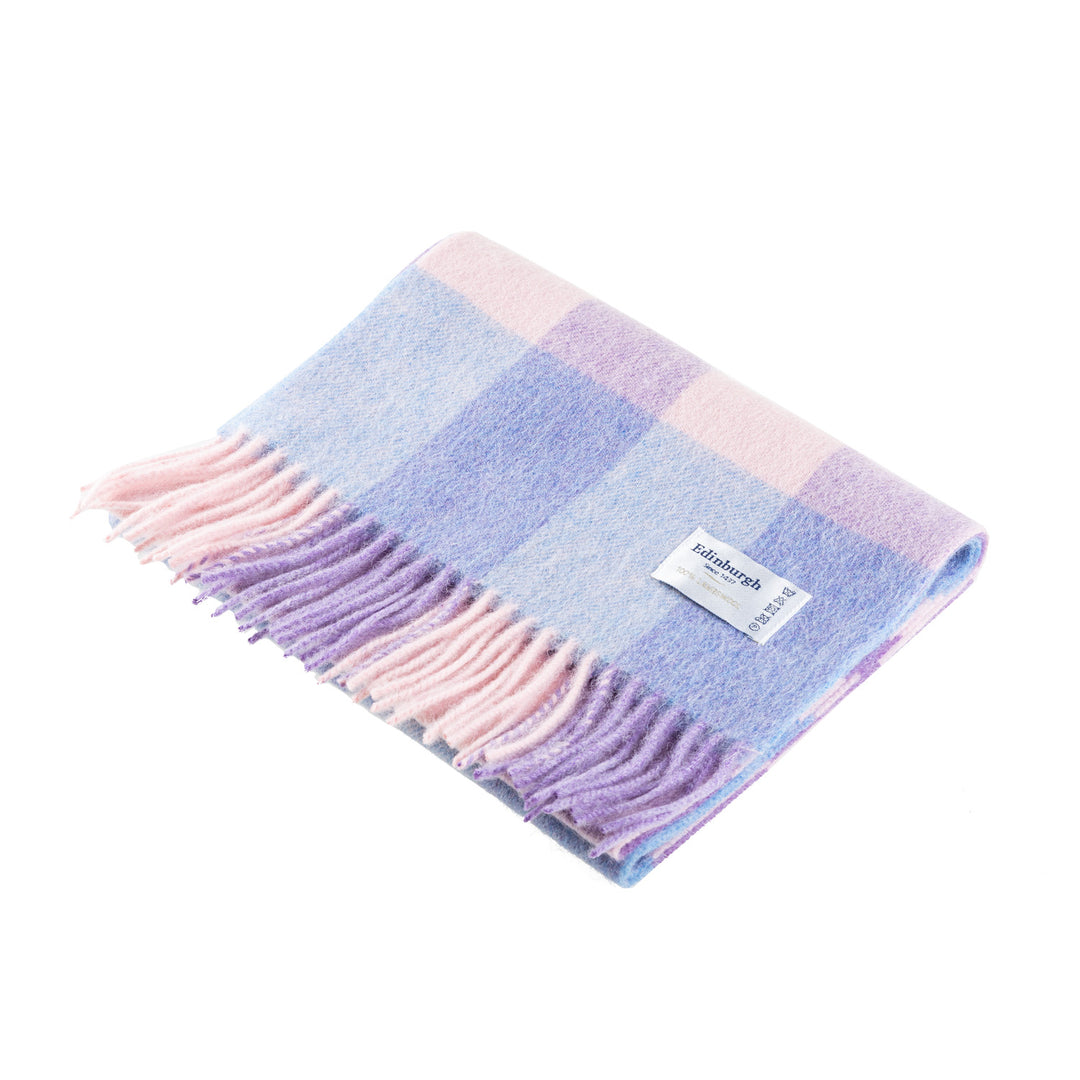 Edinburgh 100% Lambswool Scarf  Bursted Check Lavender/Pink