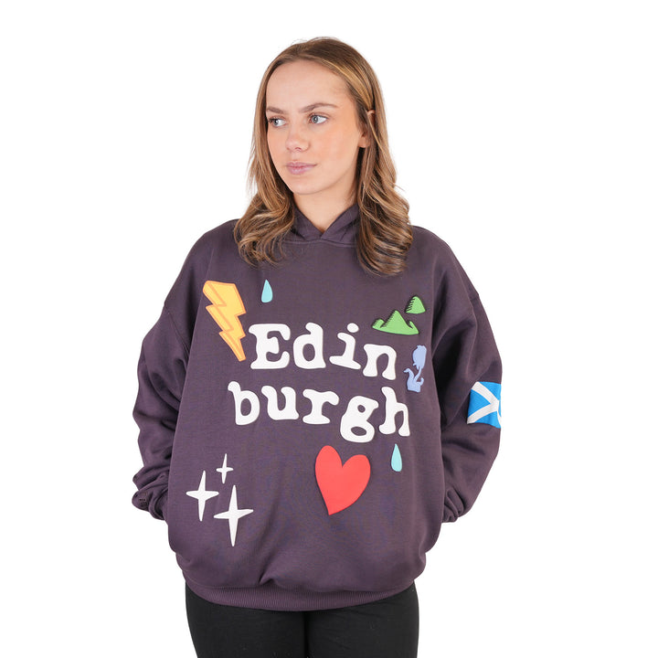 Adults Edinburgh 3D Puff Print Hoodie – Purple Scotland Hooded Sweatshirt