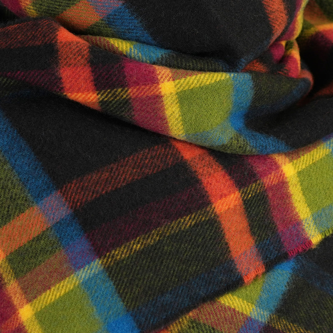 100% Lambswool Scarf – Traditional Tartan & Check Designs - Made in Scotland - Abstract Bright