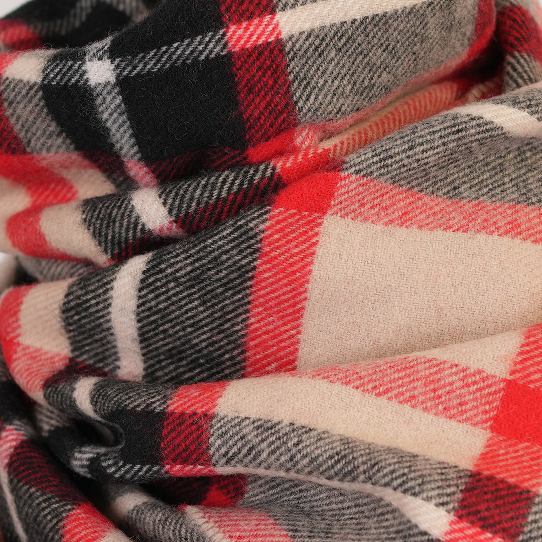 100% Lambswool Scarf – Traditional Tartan & Check Designs - Made in Scotland - Abstract Camel/Red