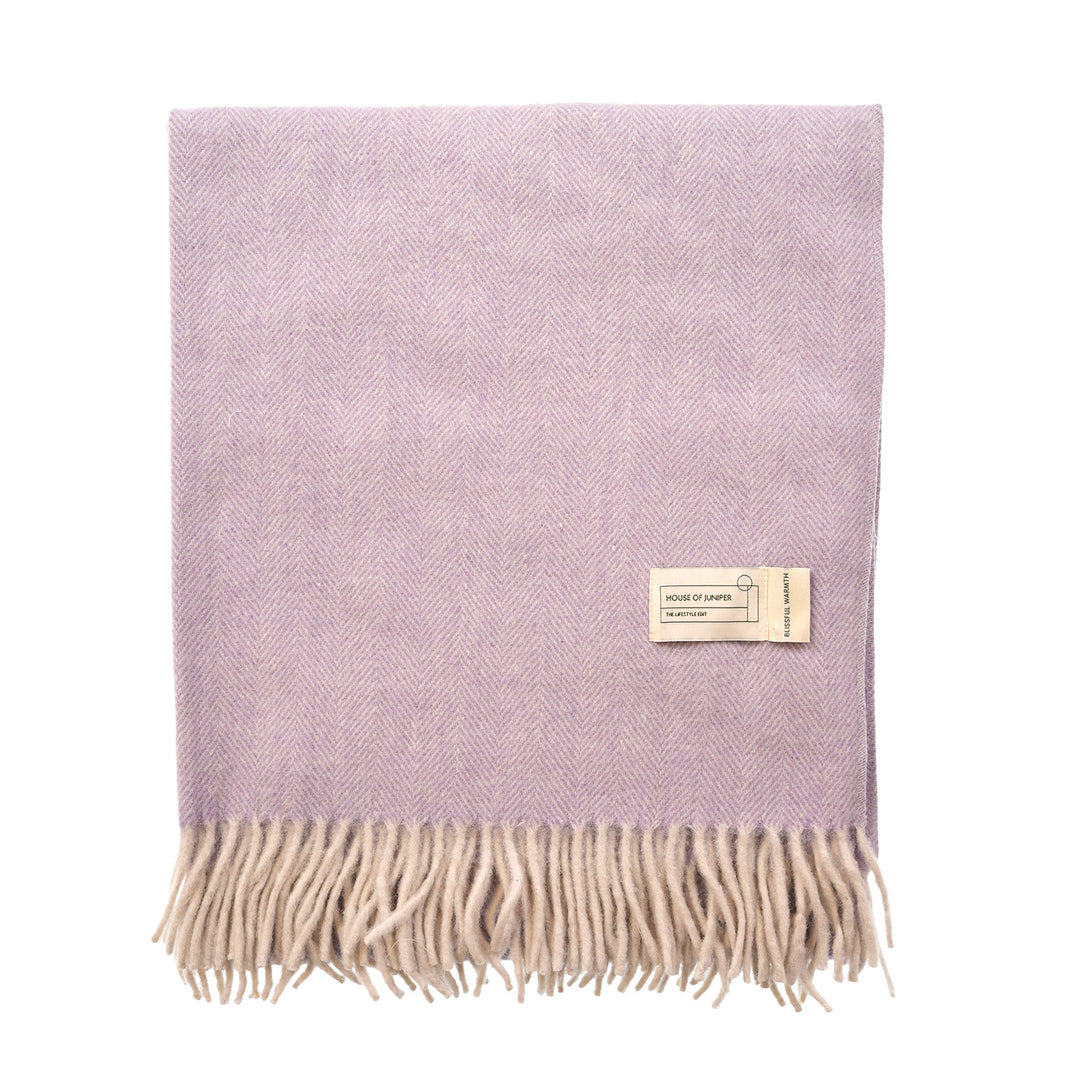 Recycled Wool Herringbone Knee Blanket – Pastel Fringed Throw - HEATHER