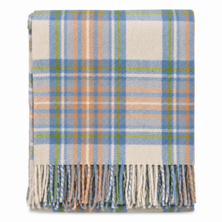 Scottish Tartan Wool-Blend Blanket Throw – Highland Comfort - STEWART MUTED BLUE