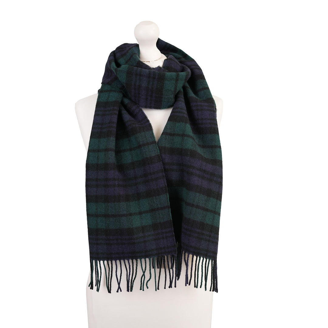 100% Lambswool Scarf – Traditional Tartan & Check Designs - Made in Scotland - Black Watch