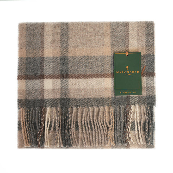 100% Lambswool Scarf – Traditional Tartan & Check Designs - Made in Scotland - Abstract Natural