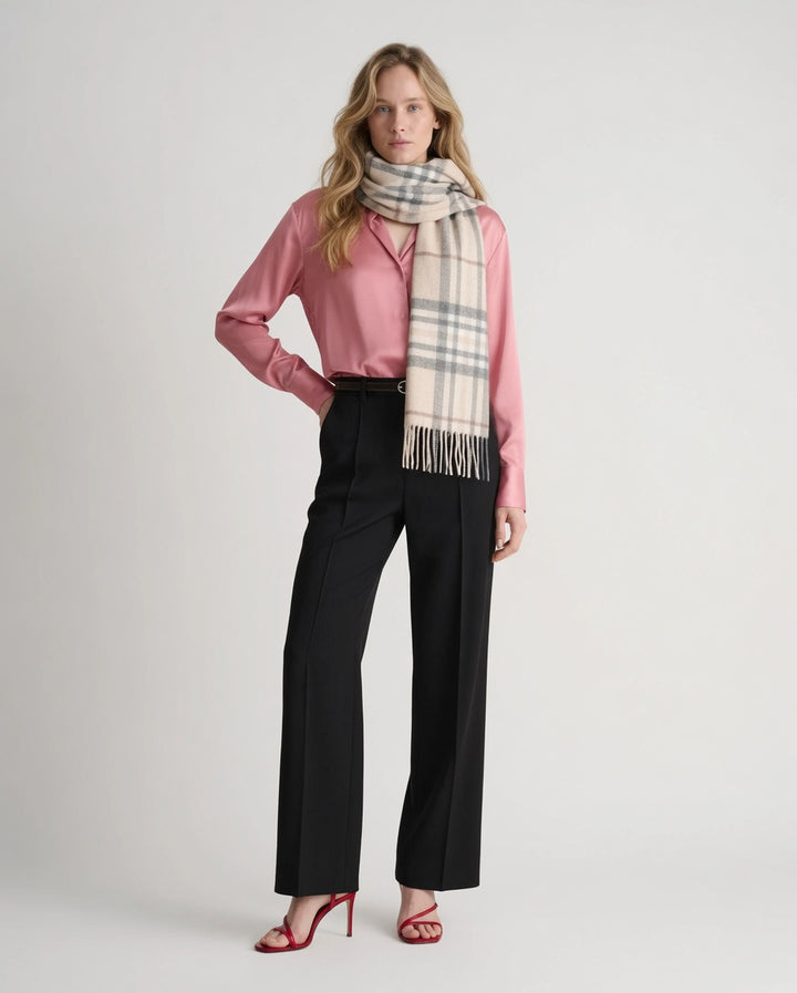 Edinburgh Cashmere Premium Lightweight Scarf - Ultra-Soft Luxury Wrap - HIGHLIGHT CHECK - OLIVE/BROWN/OYSTER