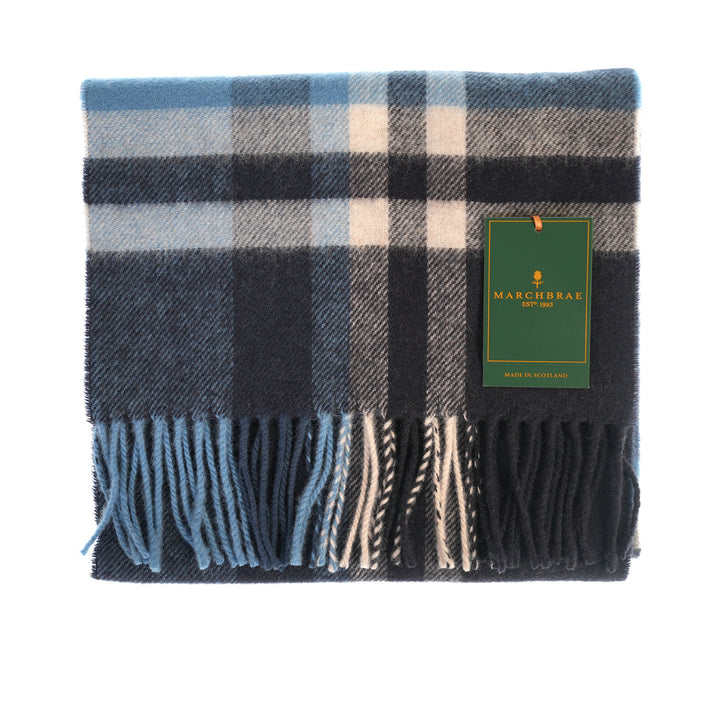 100% Lambswool Scarf – Traditional Tartan & Check Designs - Made in Scotland - Fashion Blue