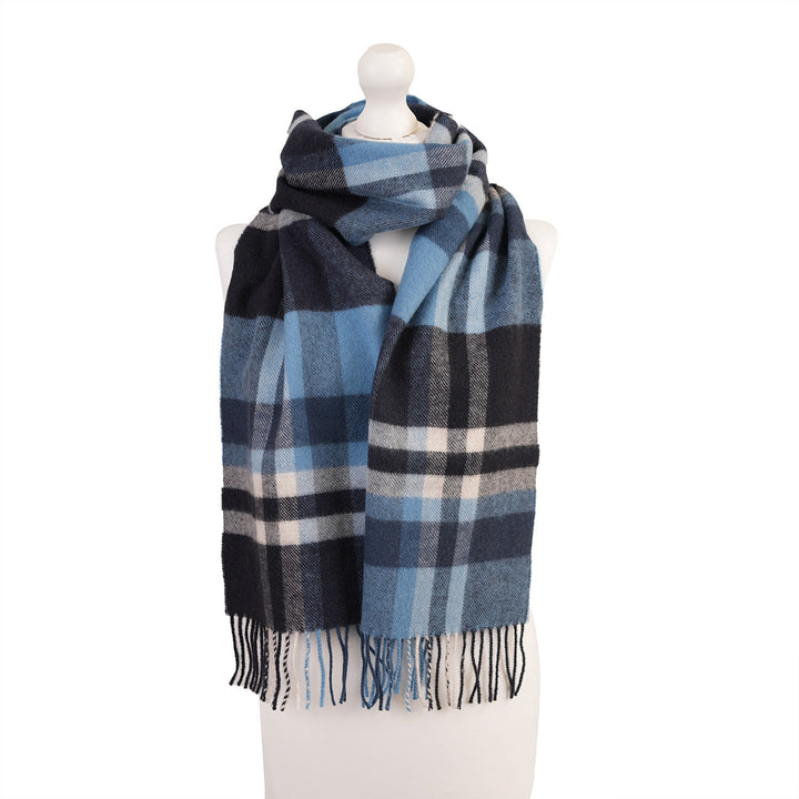 100% Lambswool Scarf – Traditional Tartan & Check Designs - Made in Scotland - Fashion Blue