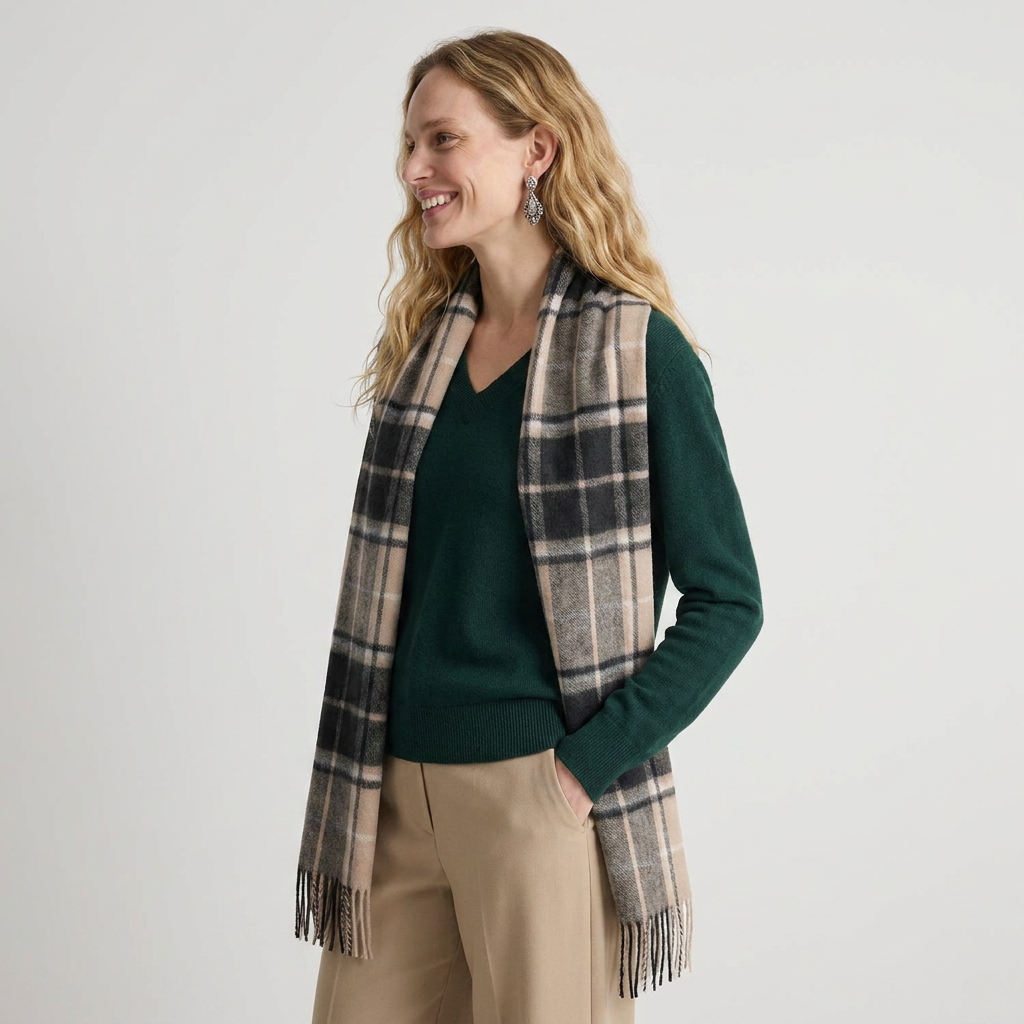 Edinburgh Cashmere Premium Lightweight Scarf - Ultra-Soft Luxury Wrap - FORRESTER BLACK WHITE