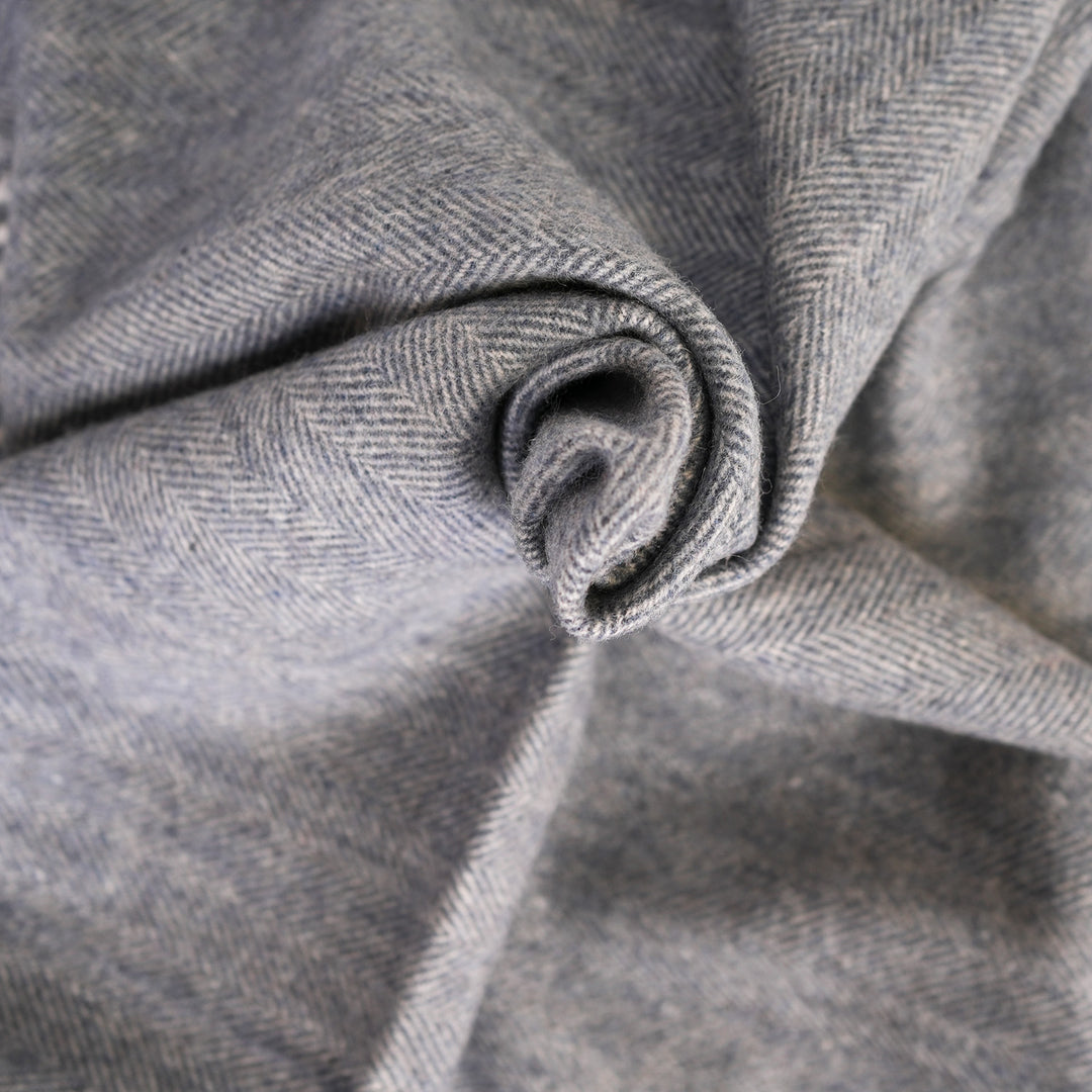 Recycled Wool Herringbone Knee Blanket – Pastel Fringed Throw - DENIM