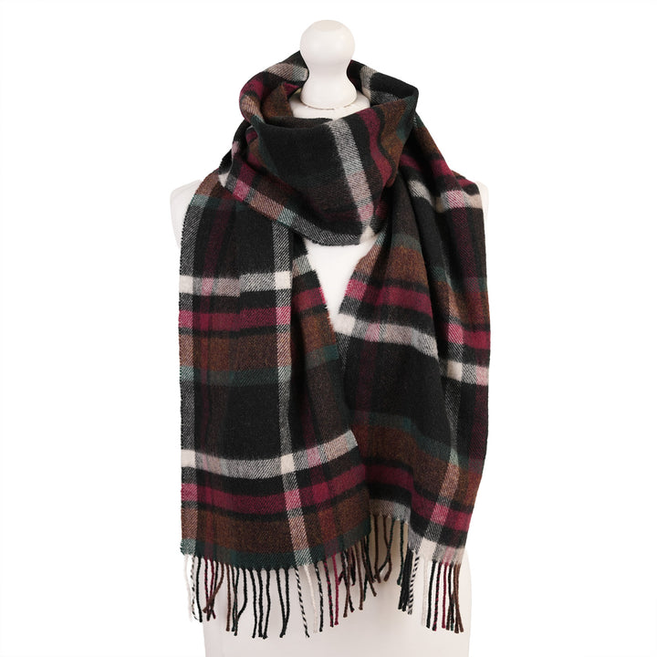 100% Lambswool Scarf – Traditional Tartan & Check Designs - Made in Scotland - Abstract Dark