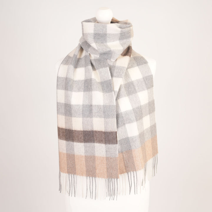 Edinburgh Cashmere Premium Lightweight Scarf - Ultra-Soft Luxury Wrap - GIANT CHEQUER - LINEN/UNIFORM