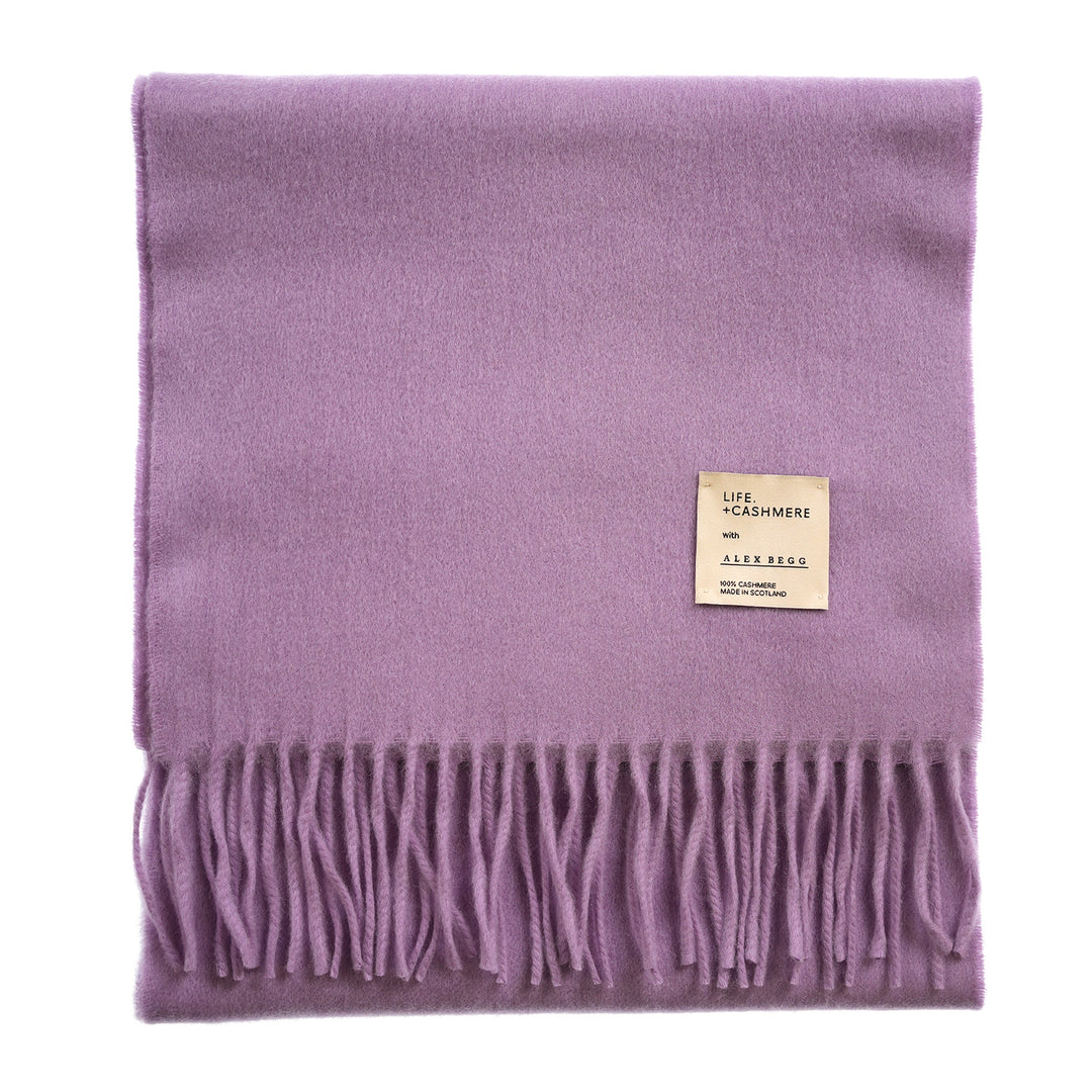 Balmoral 100% Cashmere Woven Scarf Tartan and Checks - Made in Scotland - PLAIN PURPLE