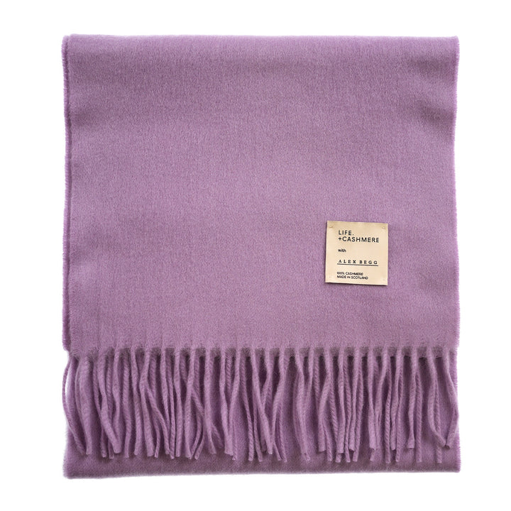 Balmoral 100% Cashmere Woven Scarf Tartan and Checks - Made in Scotland - PLAIN PURPLE
