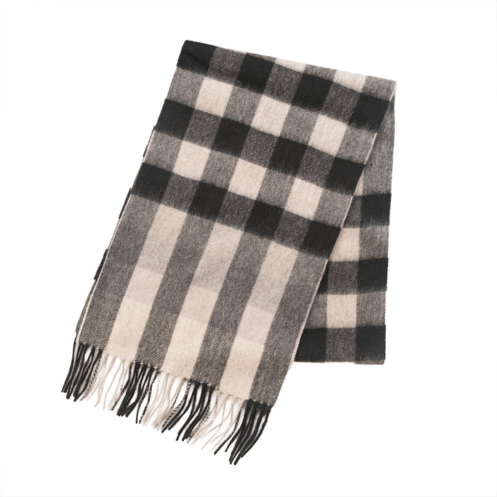 Edinburgh Cashmere Premium Lightweight Scarf - Ultra-Soft Luxury Wrap - GIANT CHEQUER - BLACK/OYSTER