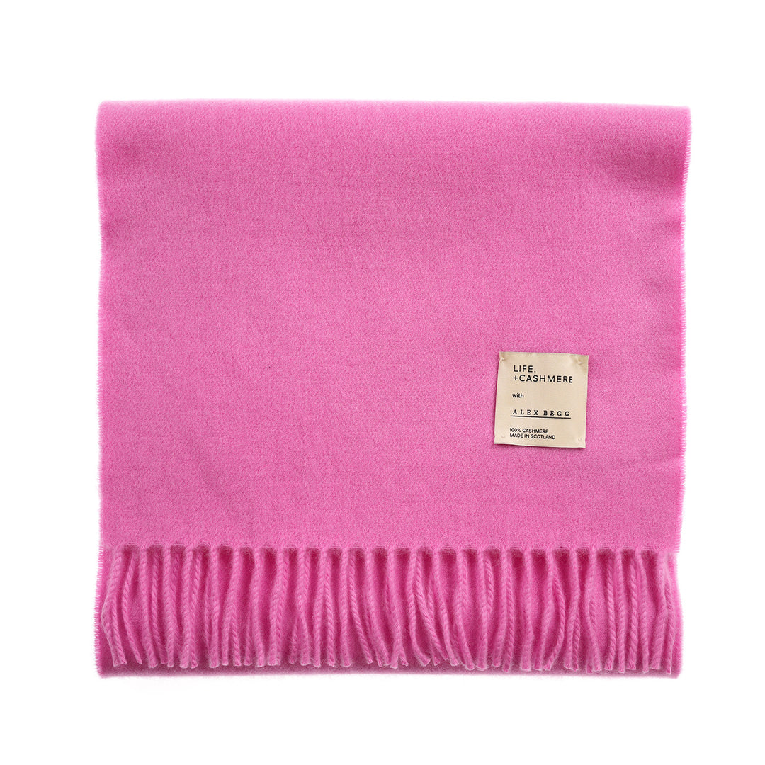Balmoral 100% Cashmere Woven Scarf Tartan and Checks - Made in Scotland - PLAIN LIPSTICK PINK