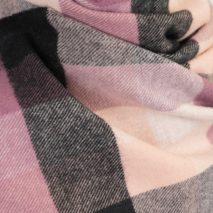 100% Lambswool Scarf – Traditional Tartan & Check Designs - Made in Scotland - 5 Square Check Grey