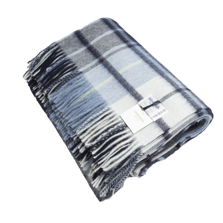 100% Pure Lambswool Blanket Throw – Luxury Soft Warm Wool Blanket - Home Décor - MILL CHECK ECLIPSE