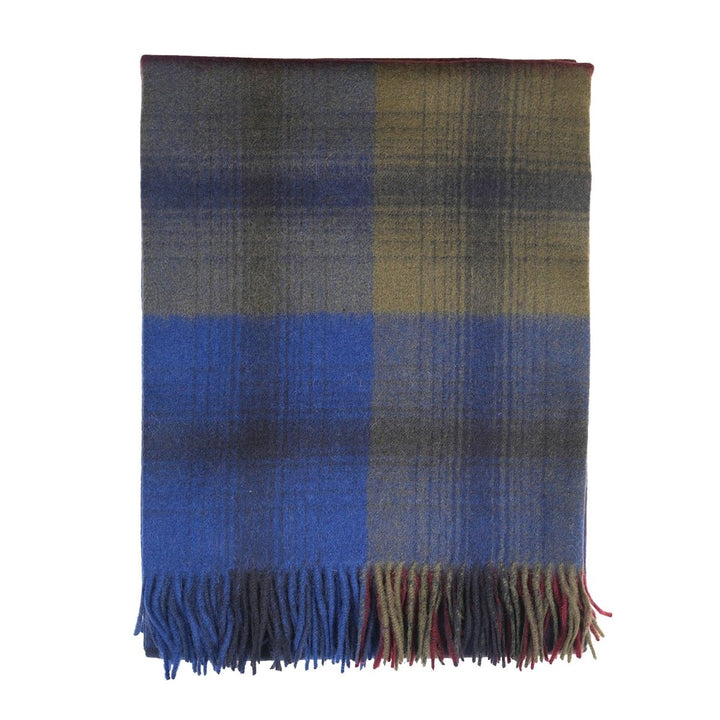100% Pure Lambswool Blanket Throw – Luxury Soft Warm Wool Blanket - Home Décor - GRADED BLOCK CHECK INDIGO BLUE