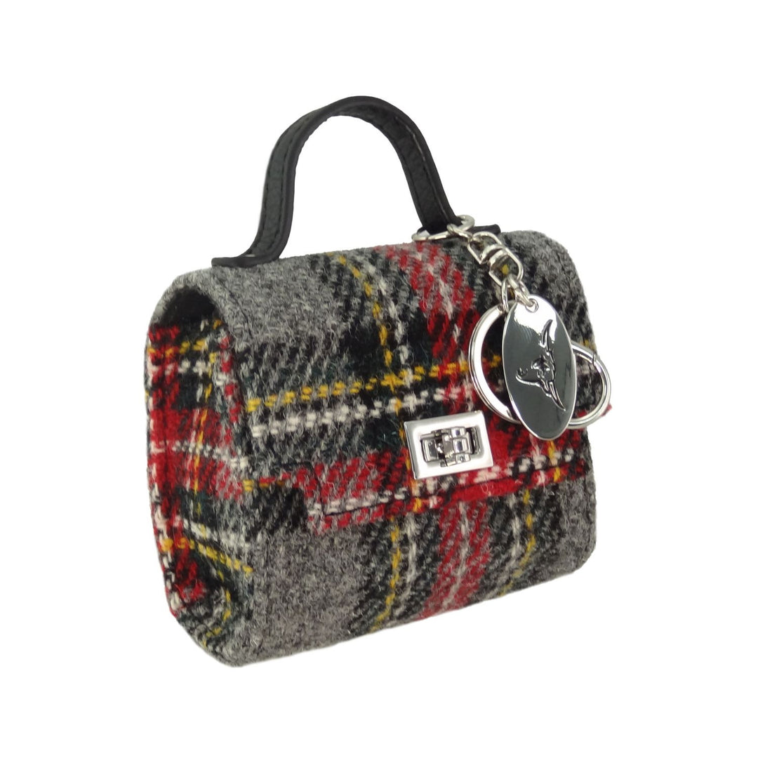 Harris Tweed Nochty Really Wee Bag - Mini Tartan Handbag - Grey & Red Tartan (COL096)