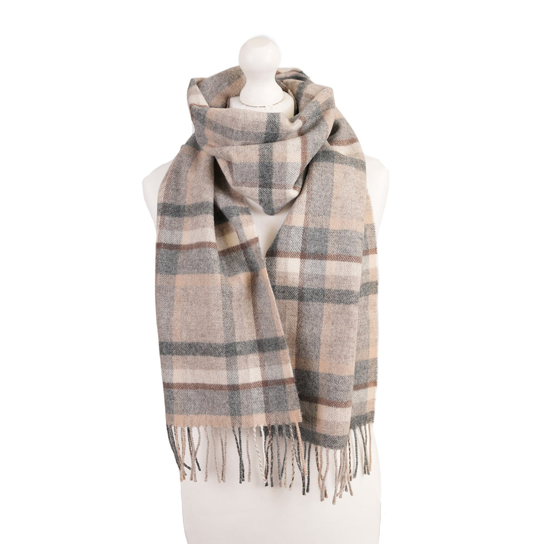 100% Lambswool Scarf – Traditional Tartan & Check Designs - Made in Scotland - Abstract Natural