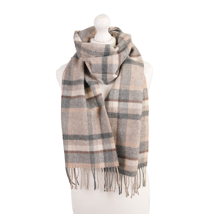 100% Lambswool Scarf – Traditional Tartan & Check Designs - Made in Scotland - Abstract Natural