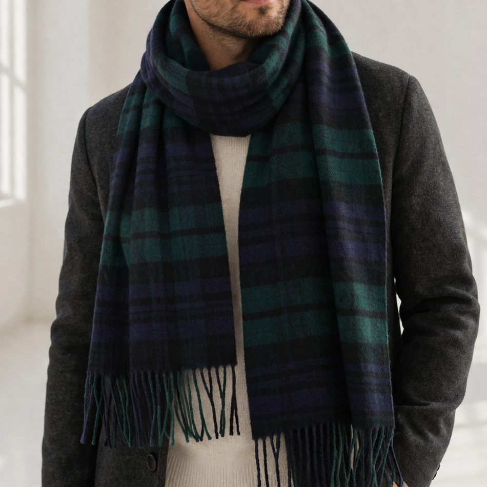 100% Lambswool Scarf – Traditional Tartan & Check Designs - Made in Scotland - Black Watch